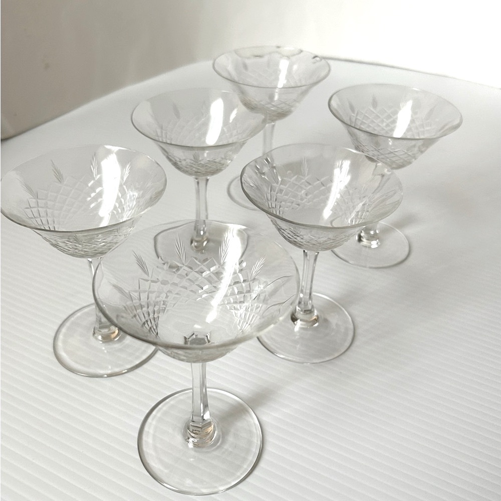 Crystal glasses liquor glasses stems fine glasses mid century modern crystal